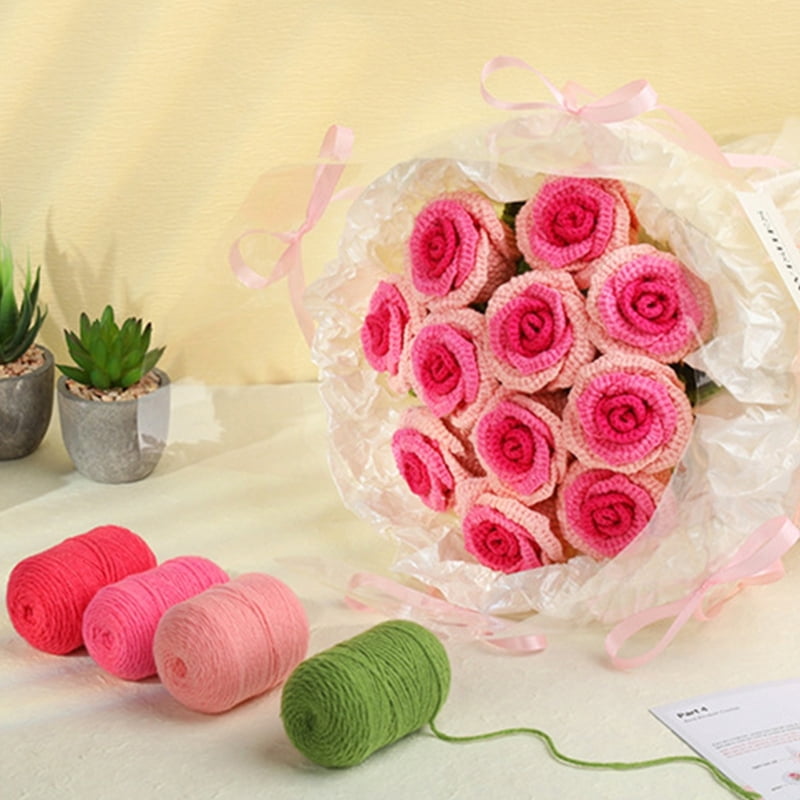 Crochet Flower Bouquet Set with Instruction and Knitting Accessory for Beginner