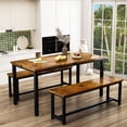 thumbnail image 3 of AWQM Dining Table Set with Two Benches, Kitchen Table Set for 4-6 Persons, Kitchen Table of 43.4 x 23.7 x 28.6 Inches, Bench of 38.6 x 11.9 x 17.6 Inches Each, Rustic Brown and Black, 3 of 10