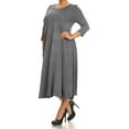 thumbnail image 2 of Women's Casual Plus Size Loose Fit 3/4 Sleeve Jersey Knit A-Line Solid Midi Dress, 2 of 4