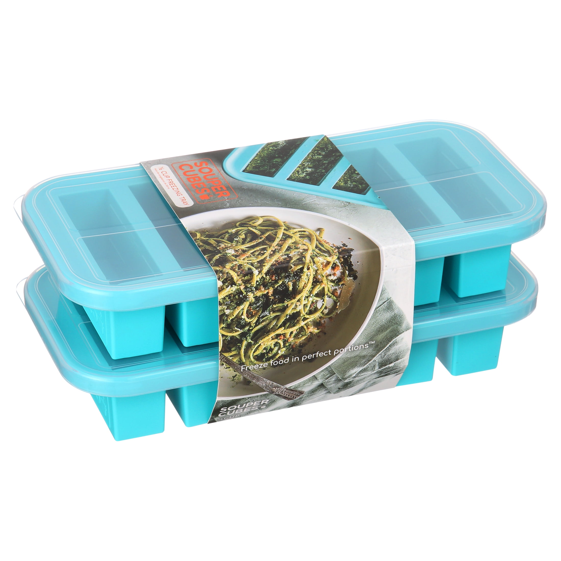 Souper Cubes 2-Cup Silicone Freezer Tray - Freeze Soup, Stew, Sauce, or  Meals in Perfect 2 cup Portions, Aqua, Pack of 2 with lids, oven safe