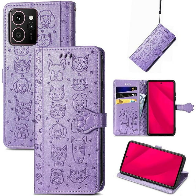 Funda Cartera FOXDOCK para HMD Skyline , Flip PU con Relieve de Gatos y Perros, Tarjetero y Soporte