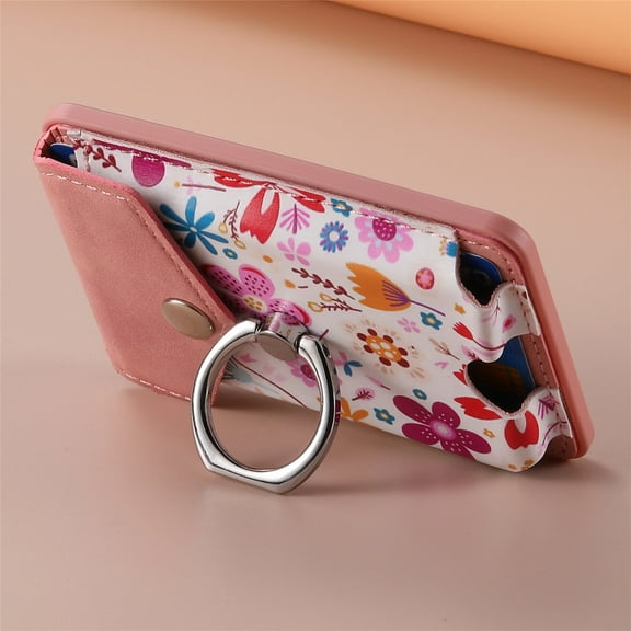 for MagSafe Wallet with Ring Kickstand, Universal Magnetic Wallet Card Holder for MagSafe, Leather Wallet Stand for Back of iPhone 15/14/13/12 Series And More Other models - Pink