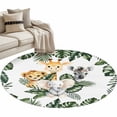 thumbnail image 2 of Round Area Rug 4ft, Cute Elephant Giraffe Lion Non-Shedding Washable Area Rug, Watercolor Monstera Non Slip Low-Profile Circle Rugs for Living Room, Bedroom Dining Room, 2 of 9