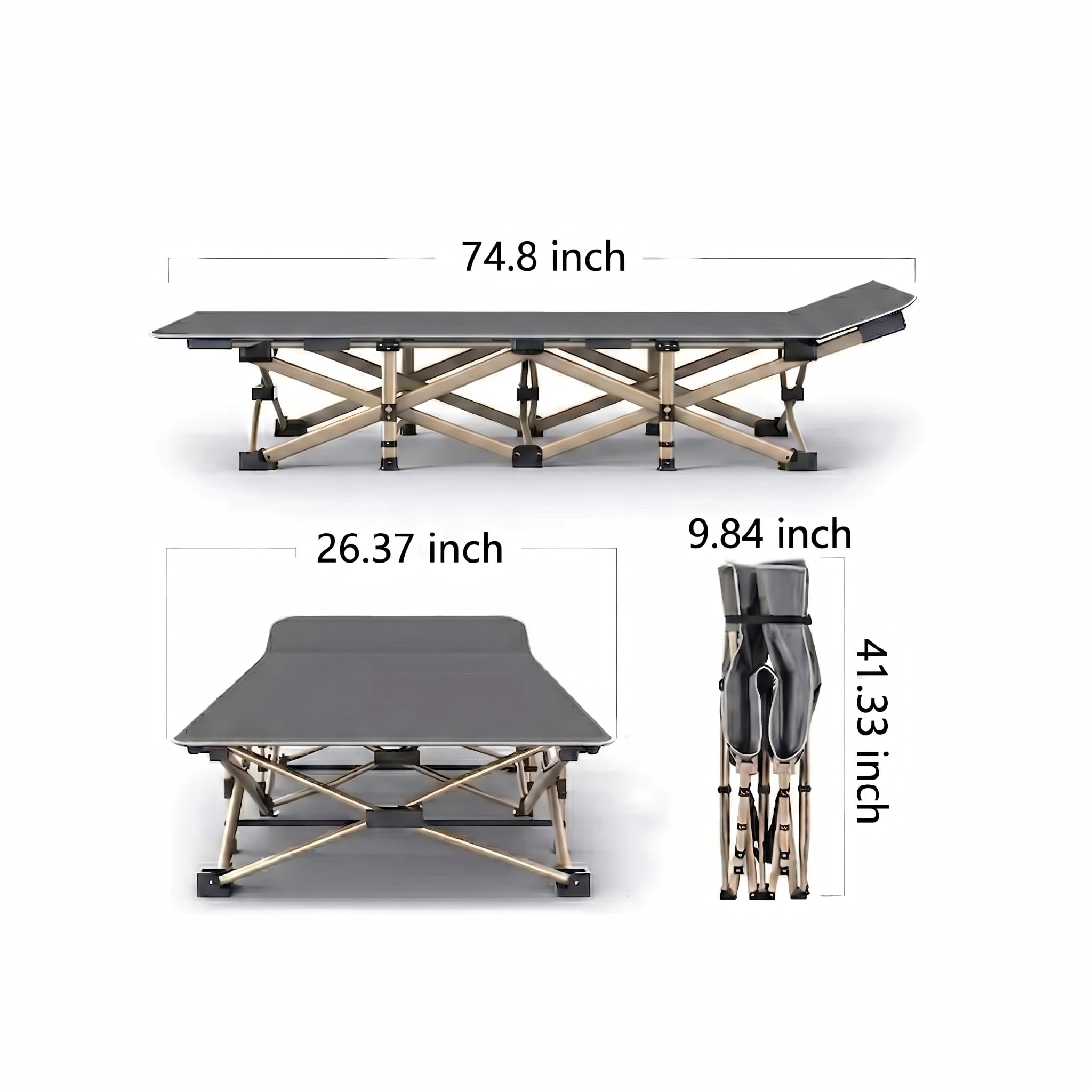 Adjustable Folding Lounge Chair and Cot, 550 lbs Capacity, Grey