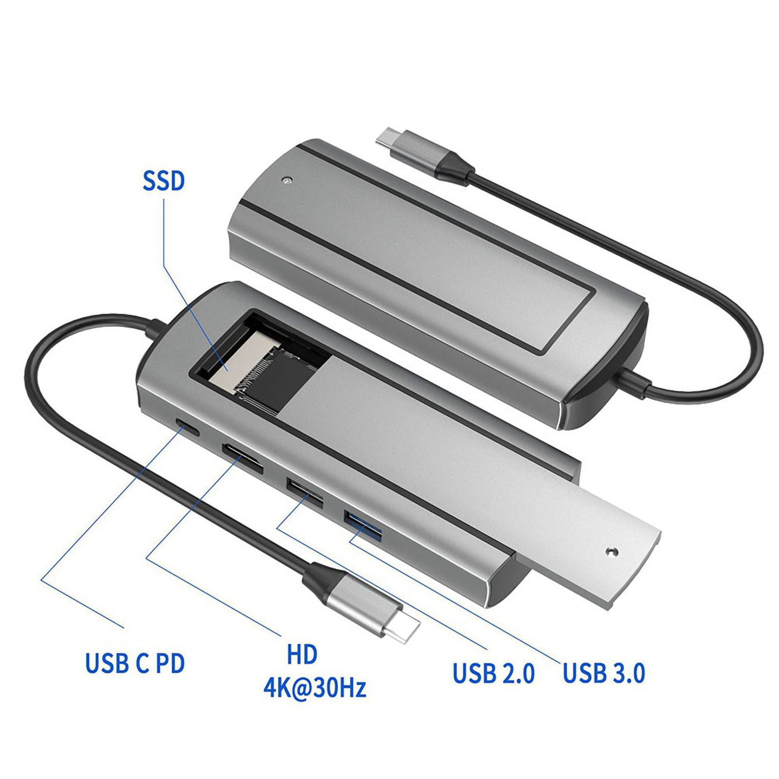 6-In-1 M.2 SSD HUB USB C Docking Station with Disk Storage USB 3.0 Type C to Compatible- Laptop for Laptops