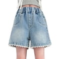 thumbnail image 6 of Afuyipoi Jean Shorts for Girls,Breathable Elastic Waist Lace Trim Summer Denim Shorts Blue 4-5, 6 of 7