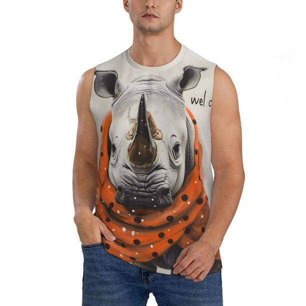 Balery Polka Dot Rhino Welcome Camisetas sin mangas para hombre, absorbe la humedad y protege contra el mal olor.-XX-Large