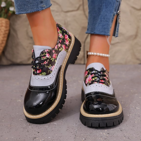 Women's Lace Up Shoes Heel Platform Vintage Round Toe Shoes For Women