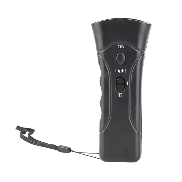 Dispositivo de entrenamiento portátil con doble bocina y ultrasonidos para perros que disuaden los ladridos, ideal para exteriores, color negro.