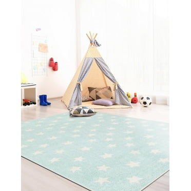 Unique Loom Whimsy Kids Collection Area Rug - Stars (2' 2" x 3' 1" Rectangle Clear Blue/Ivory)