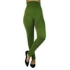 Olive Green High Waist Compression Leggings With Terry Lining