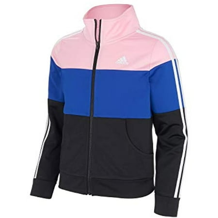Adidas Girl's Tricot Color Block Full-Zip Jacket Black/Blue/Pink, Medium