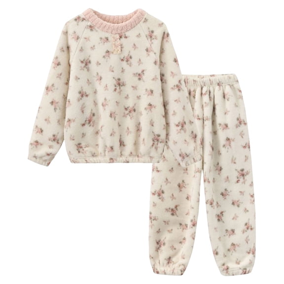 OJSFQUFP (2-15 Years) 2Pcs Girls Pajamas Fall Winter Children Coral Fleece Little Oversized Flannel Homewear Pajamas