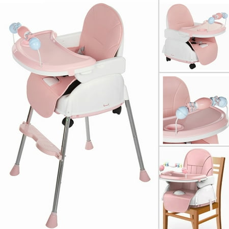 Hongyi 3-In-1 Foldable Baby High Chair, Safe Feeding Highchair Adjustable Height Roller Chair Playing Toy,