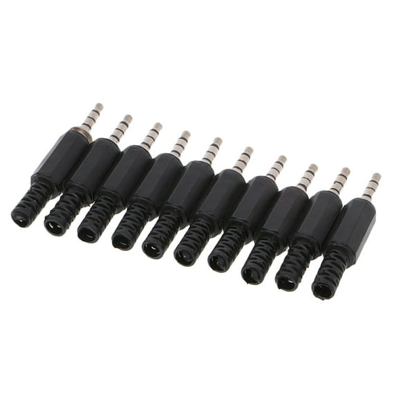 10pcs 3.5mm Replacement Repair Plug Jack 4 Pole 3 Rings Stereo Male Plug 3.5mm Solder Type DIY Audio Cable Connector for Headphone Headset Earphone Microphone Cable Repair (Black)
