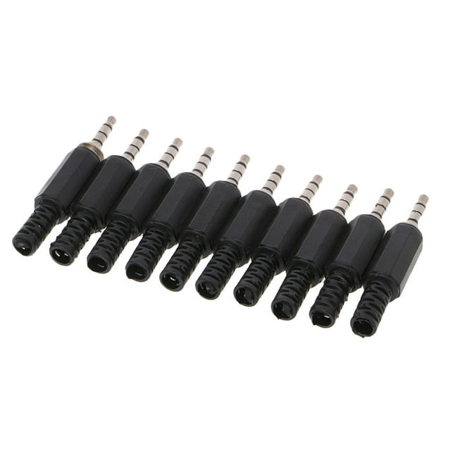 10pcs 3.5mm Replacement Repair Plug Jack 4 Pole 3 Rings Stereo Male Plug 3.5mm Solder Type DIY Audio Cable Connector for Headphone Headset Earphone Microphone Cable Repair (Black)