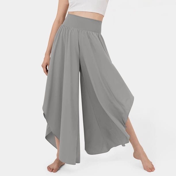 ICHUANYI Clearance Women High Waisted Yoga Pants Hippie Pilates Trousers Boho Beach Irregular Elastic Waist Pants(Gray, S) ICHUANYI WER2023080907898