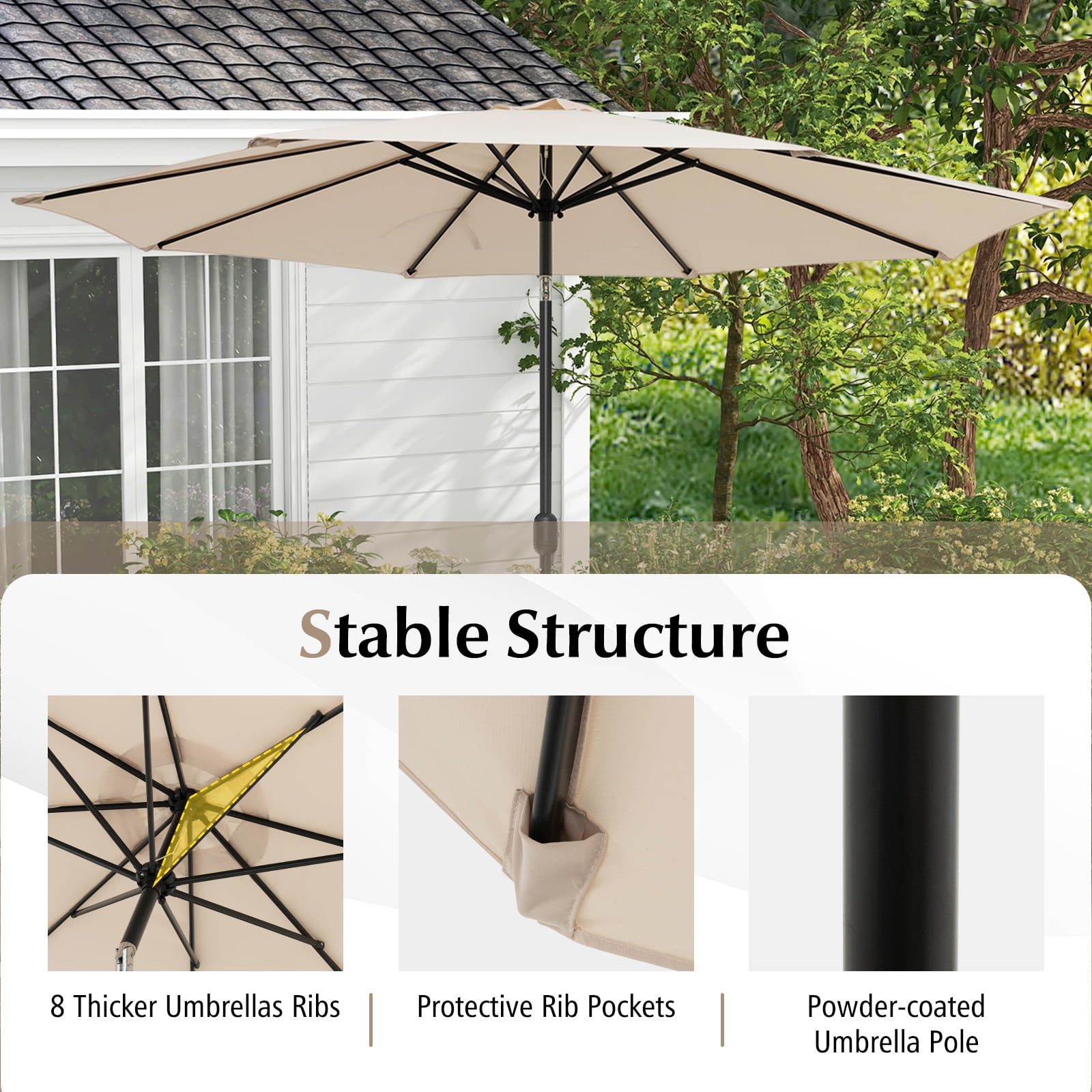 Costway 10FT Large Patio Umbrella with Deck Crank, 6 Ribs Costway 10FT Large Patio Umbrella with Deck Crank, 6 Ribs