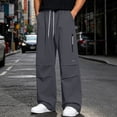 thumbnail image 2 of QQZ Wide Leg Cargo Pants For Men, Elastic Drawstring Casual Jogger Pants For Daily Walking Travel Weekend Wear, 2 of 9