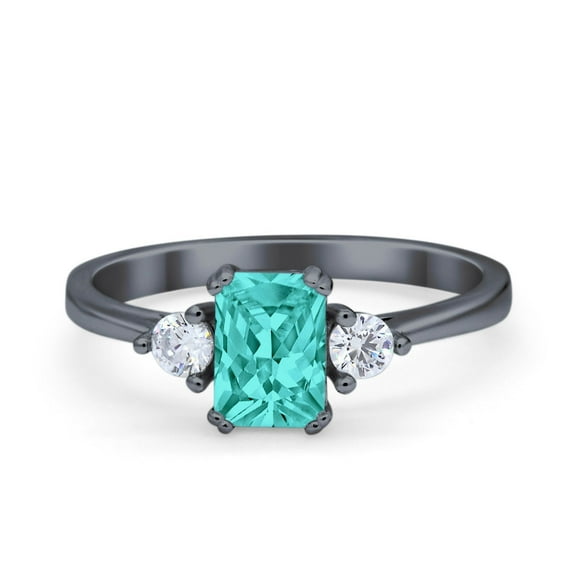 Emerald Cut Wedding Ring Simulated Paraiba Tourmaline CZ 925 Sterling Silver Size 5
