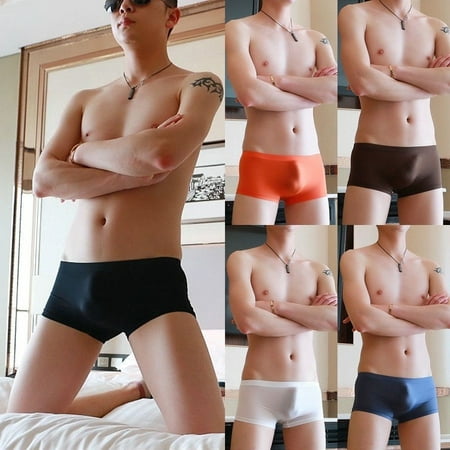 Men's Soft Underpants Boxer Briefs Silk Trunks Bulge Pouch Underwear