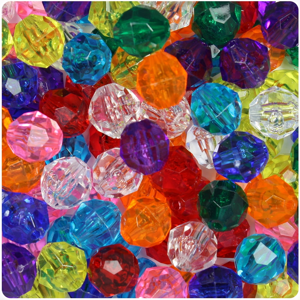 BeadTin Transparent Multi 12mm Faceted Round Craft Beads (150pcs