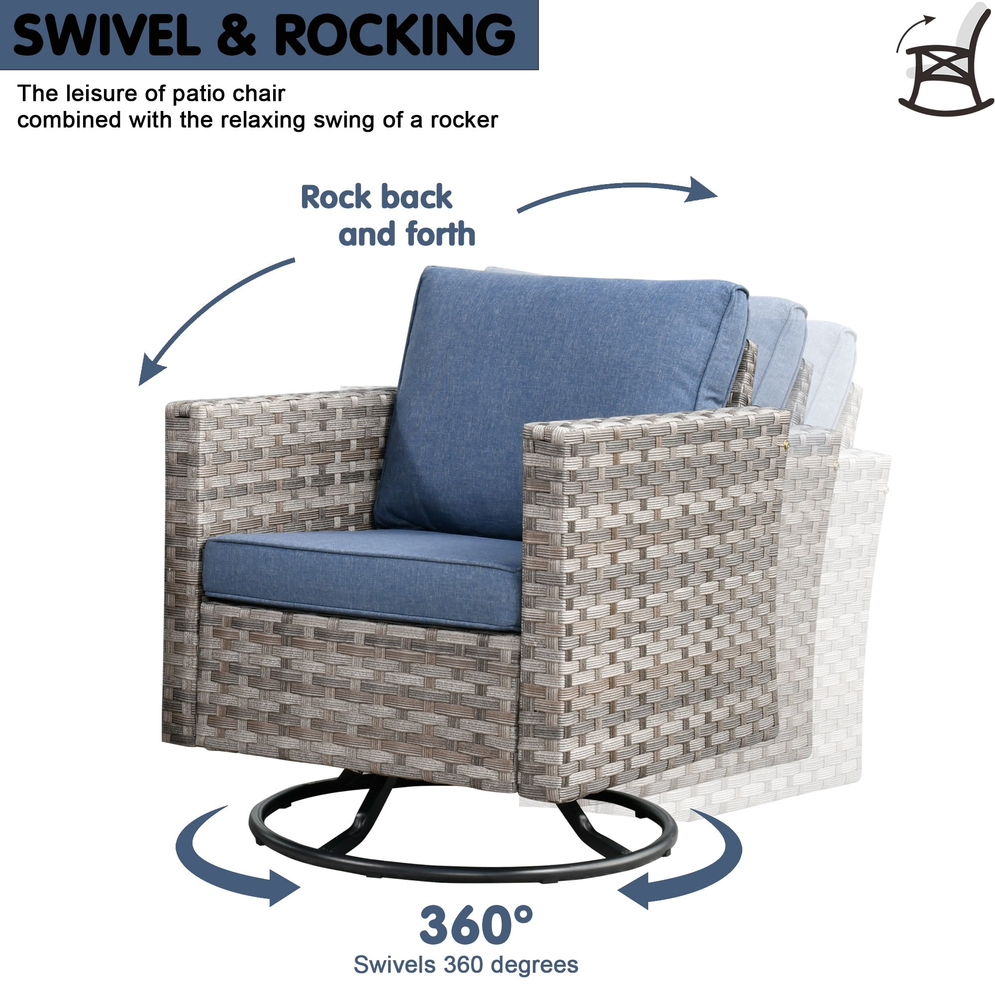 Ovios 2 Pieces Outdoor Patio Furniture Wicker Swivel Chair with Cushions for Backyard