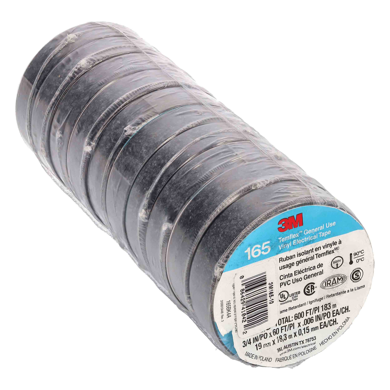 Install Bay 3M Temflex 3/4-In. Economy Vinyl Electrical Tape 165, 60-ft., 10 Pack, 3M165-10