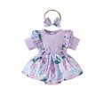 thumbnail image 1 of SUNSIOM Barboteuses pour Bébés Filles Robe Imprimé Floral Jupe Ourlet Manches Courtes Combinaisons Justaucorps avec Bandeau, 1 of 5