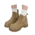 thumbnail image 6 of Chelsea Ankle Boots for Women Low Chunky Block Heel Lug Sole Slip on Elastic Booties Retro Suede Wide Round Toe Fall Winter Boots Khaki Size 8, 6 of 9