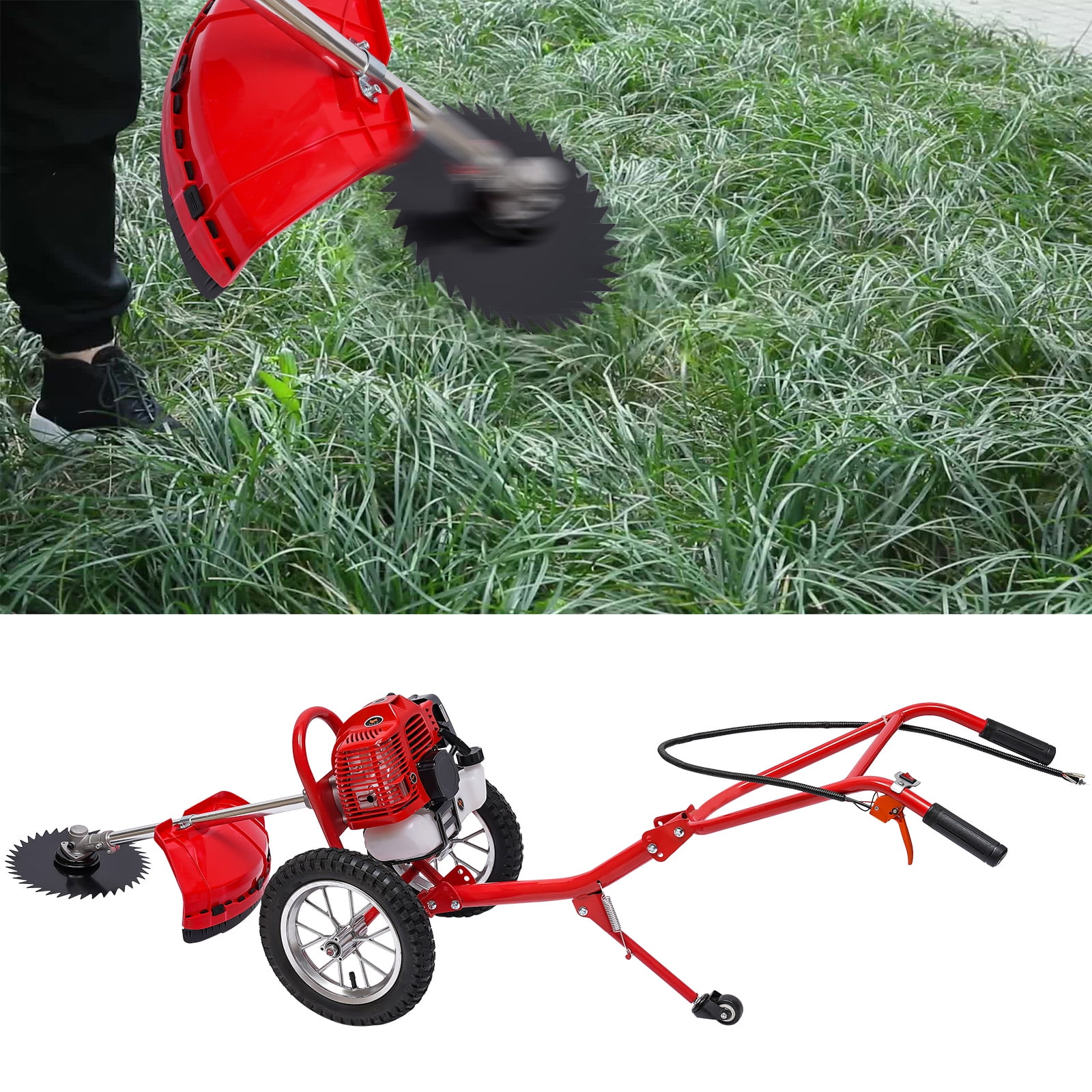 YIYIBYUS 2 Stroke 49CC Push Walk-Behind Mower, Gasoline Grass Lawn Mower Garden Lawn Trimmer Brush Cutter Tool for Hills, Plains, Orchards