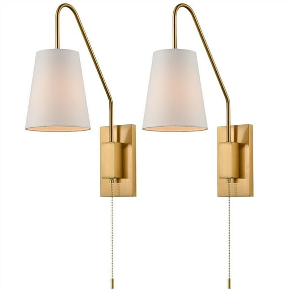 Moose Contemporary 2-Light Brass LED Indoor Plug-in Wall Sconces with Fabric Shades, 2-Count