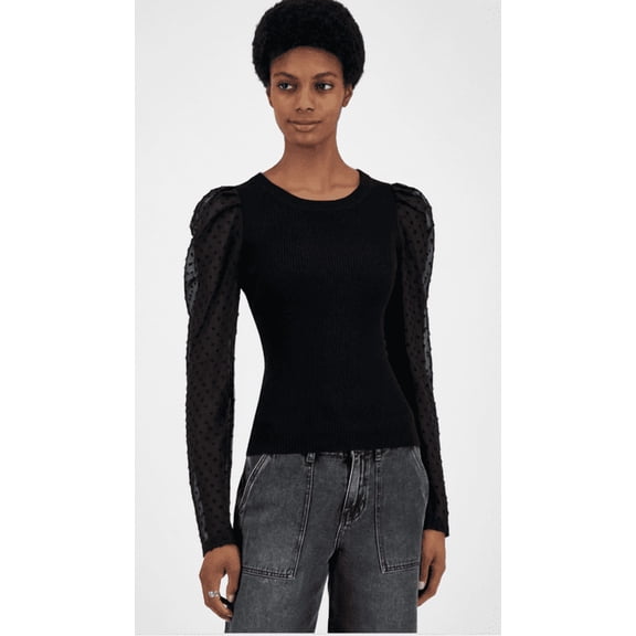 Madden Girl Juniors' Ribbed Clip-Dot Sleeve Sweater - Black