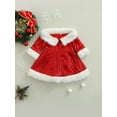 thumbnail image 4 of Christmas Kids Baby Girl Red Sequin Dress Party Princess Long Sleeve Plush Off Shoulder Dress with Waist Belt, 4 of 7