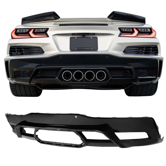 Ikon Motorsports Rear Diffuser Cover Fits 2023-2025 Chevy Corvette C8 Z06 & ZR1, OE Style Pearl Black PP Rear Bumper Valance Spoiler Splitter Molding