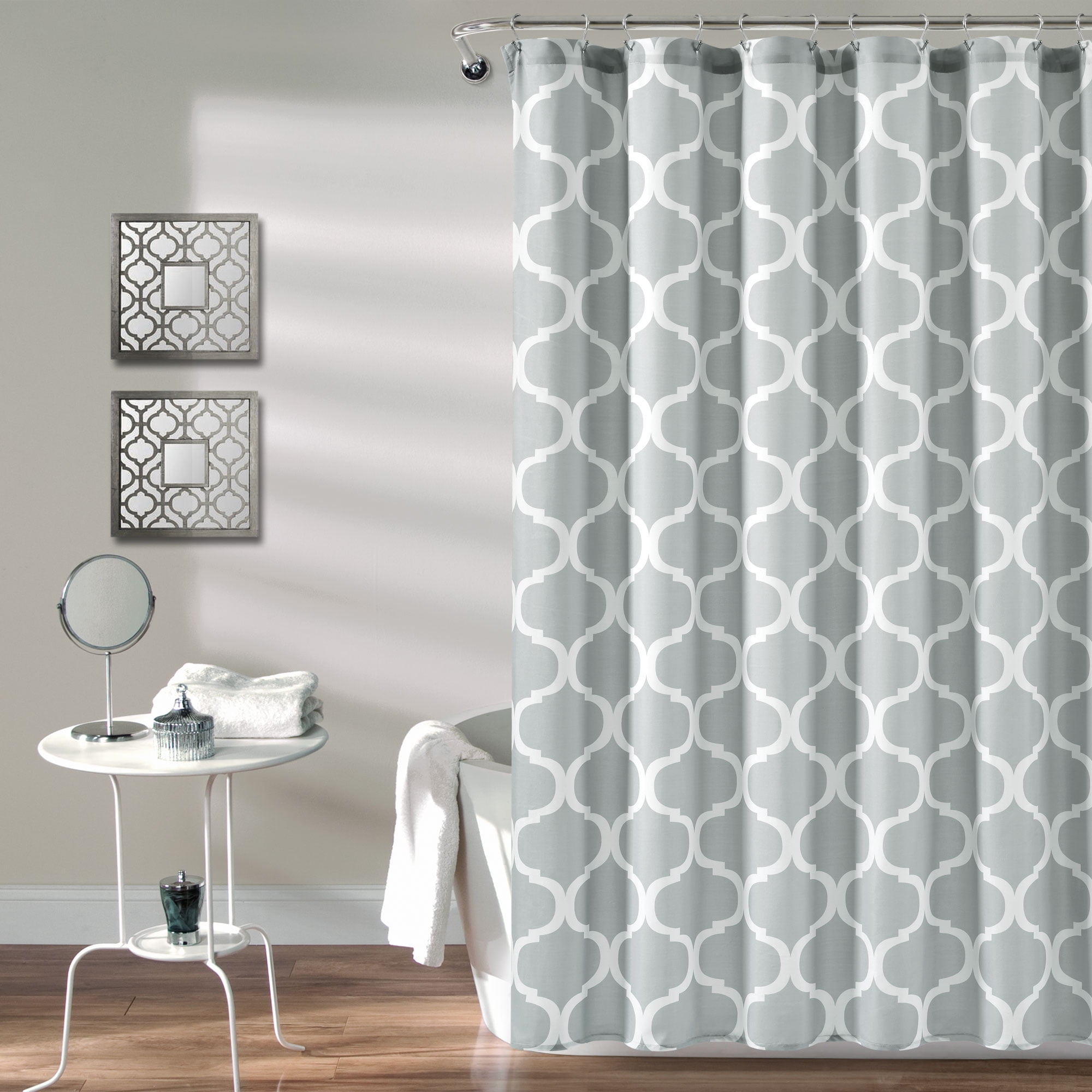 Lush Decor Geo Trellis Polyester Shower Curtain, 72x72, Light Gray