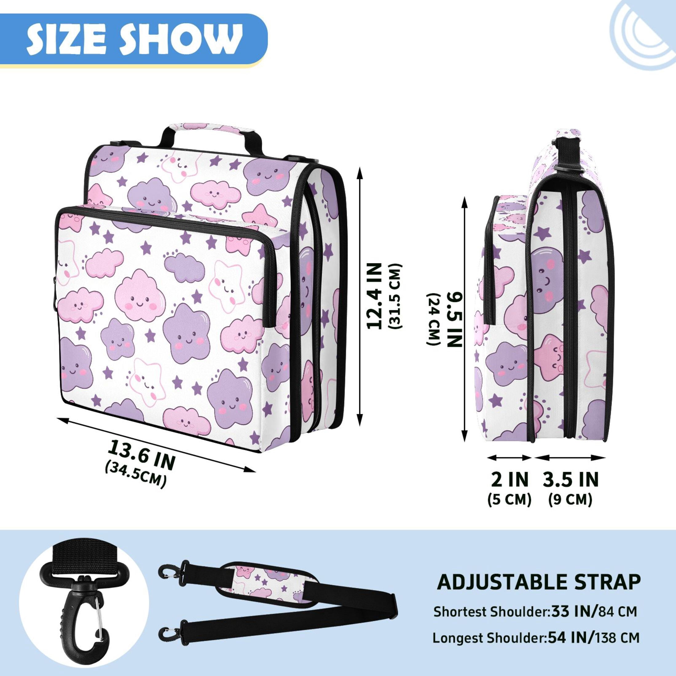 ALAZA Zipper Binder Cute Stars Cloud Pattern 2 inch 3 Ring 500 Sheet Capacity Trapper Keeper File Folder Organizer Bag