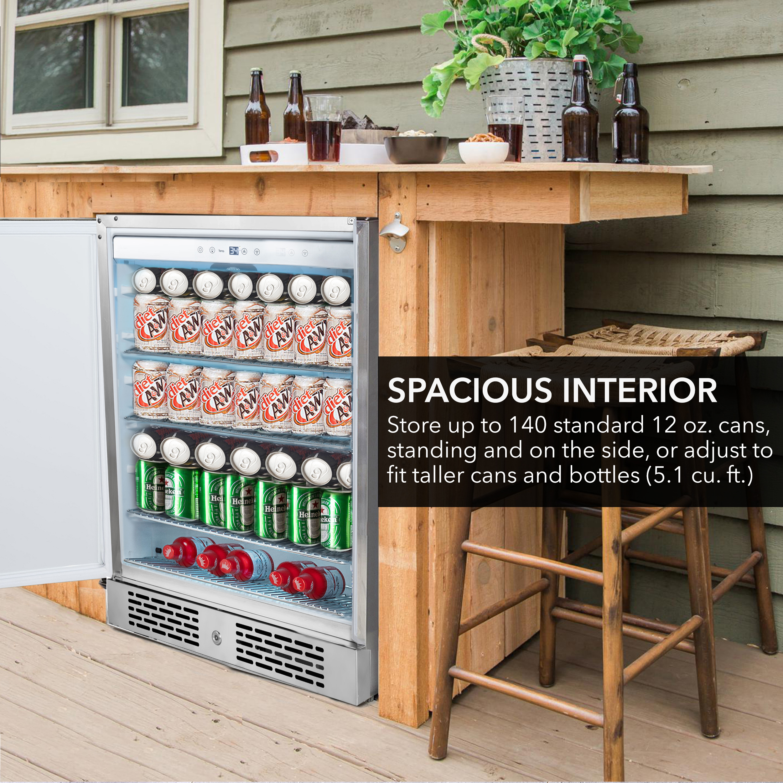 Whynter 24-Inch Energy Star Indoor/Outdoor Beverage Refrigerator, 5.3 Cu. Ft. Built-In Stainless Steel Cooler Fridge with Lock