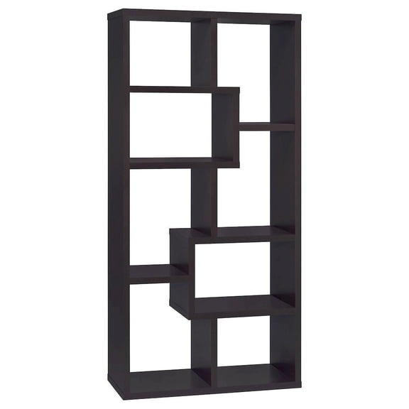 FurniFact Geometric 6-Shelf Bookshelf 71-Inch, Cappuccino Finish, Display