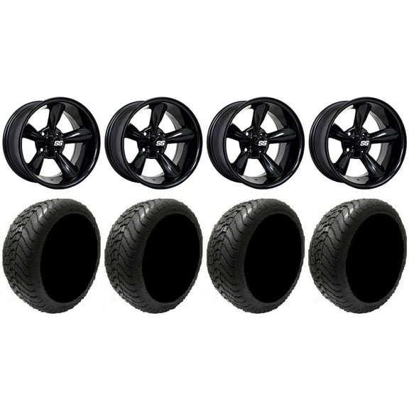 GTW Godfather 14" Golf Cart Wheels Black 225x30 Mamba Tires Yamaha