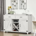 thumbnail image 2 of Homiyad Farmhouse Coffee Bar Cabinet, Sideboard Buffet Cabinet Wine Cabinet with Drawers, Barn Style Doors, Wine Rack, White, 2 of 8