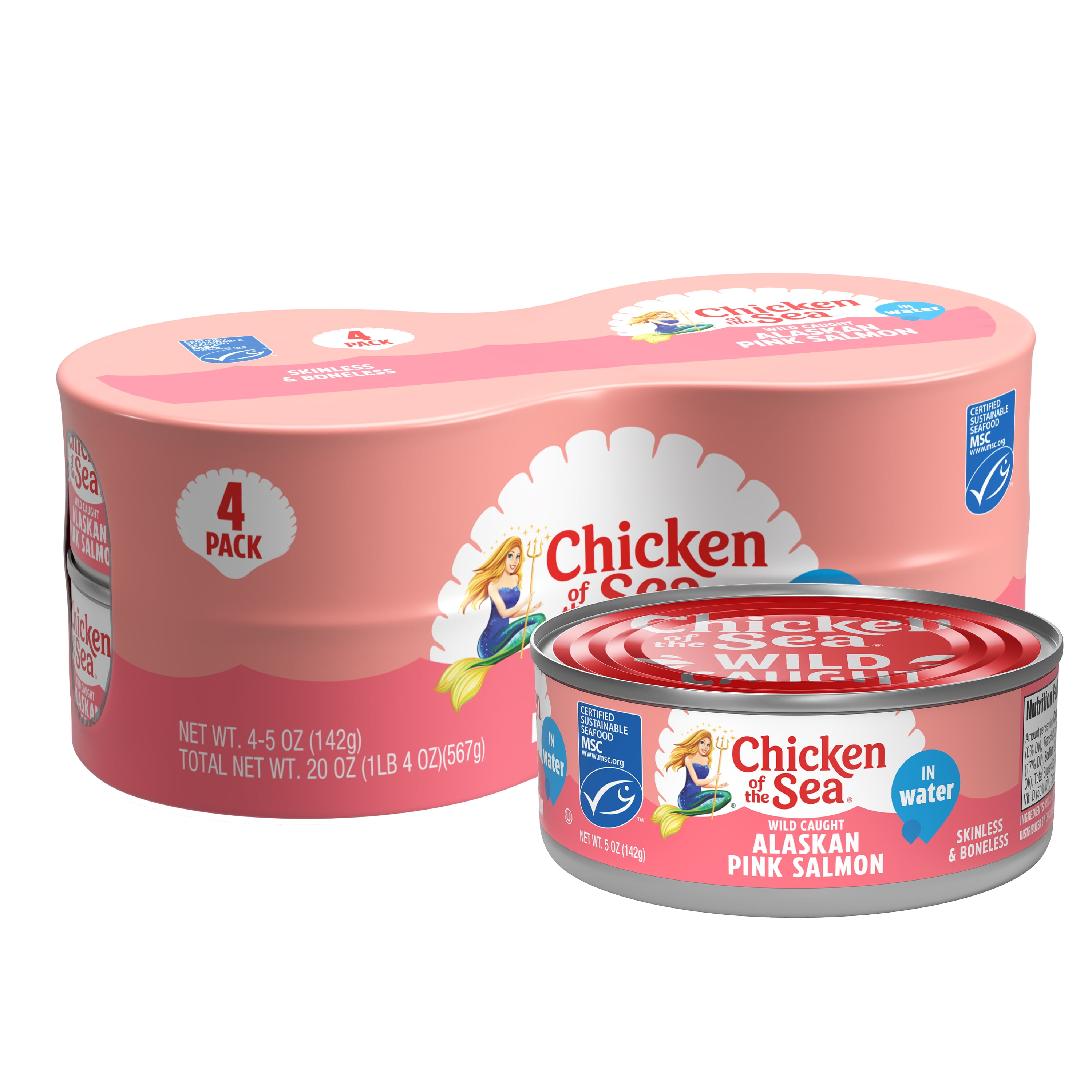 (2 pack) Chicken of the Sea Wild Caught Alaskan Pink Salmon, Skinless & Boneless 4 - 5 oz Cans