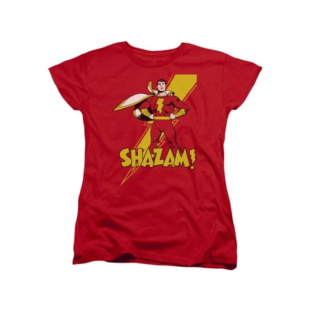 Captain Marvel Shazam Lightning Pose DC Comics Superhero Women's T-Shirt (Best Comics Superhero Quiz Marvel And Dc Edition Answers)
