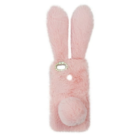NUOLUX Plush Rabbit Phone Case Fashion Winter Keep Warm Fur Shockproof Phone Cover Shell for Huawei P8 Lite (2017)(Pink)