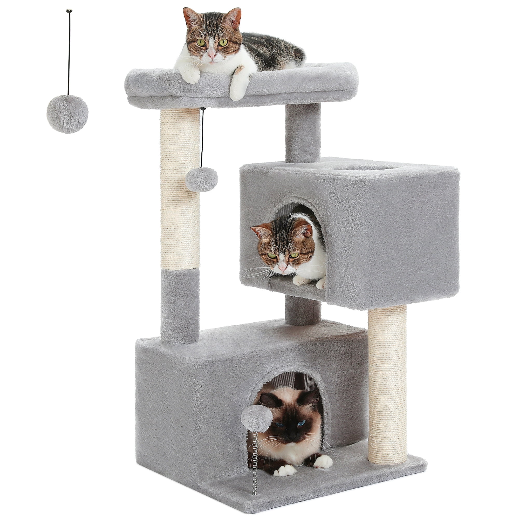 PAWZ Road 31.5" Modern Cat Tree Tower with Dual Large Condos for Kitten ＆ Medium Size Cat Gray