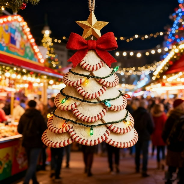 Seyotauo 2D Acrylic Christmas Tree Baseball Decoration - Unique Whimsical Festive Holiday Ornament, Durable Acrylic Christmas Tree Decor for Baseball Enthusiasts, Indoor Christmas Holiday Ornaments