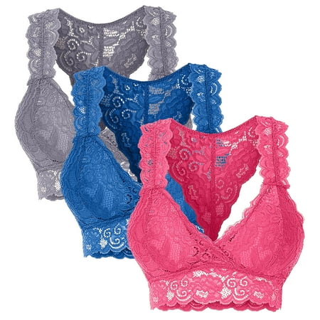

Sksloeg Women s Bras Full Figure Comfort Bras Push Up Racerback Lace Everyday Bras Wirefree Floral Lace Full-Coverage T-Shirt Bra Pack of 3 Red M