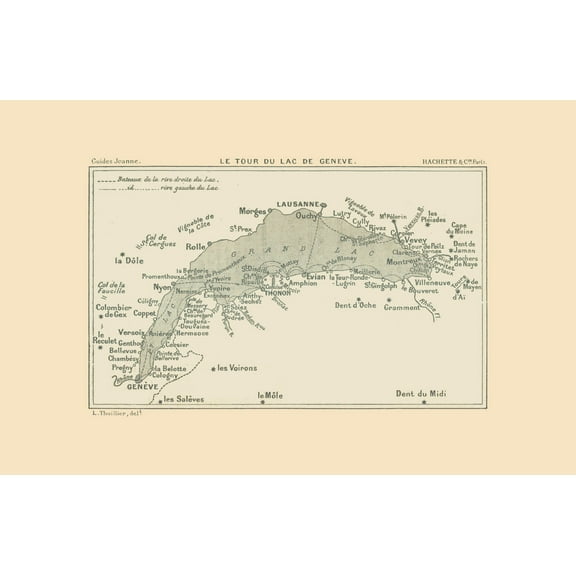 Historic Map - Switzerland Geneva Lake Tour - Swiss Guide 1917 - Vintage Wall Art