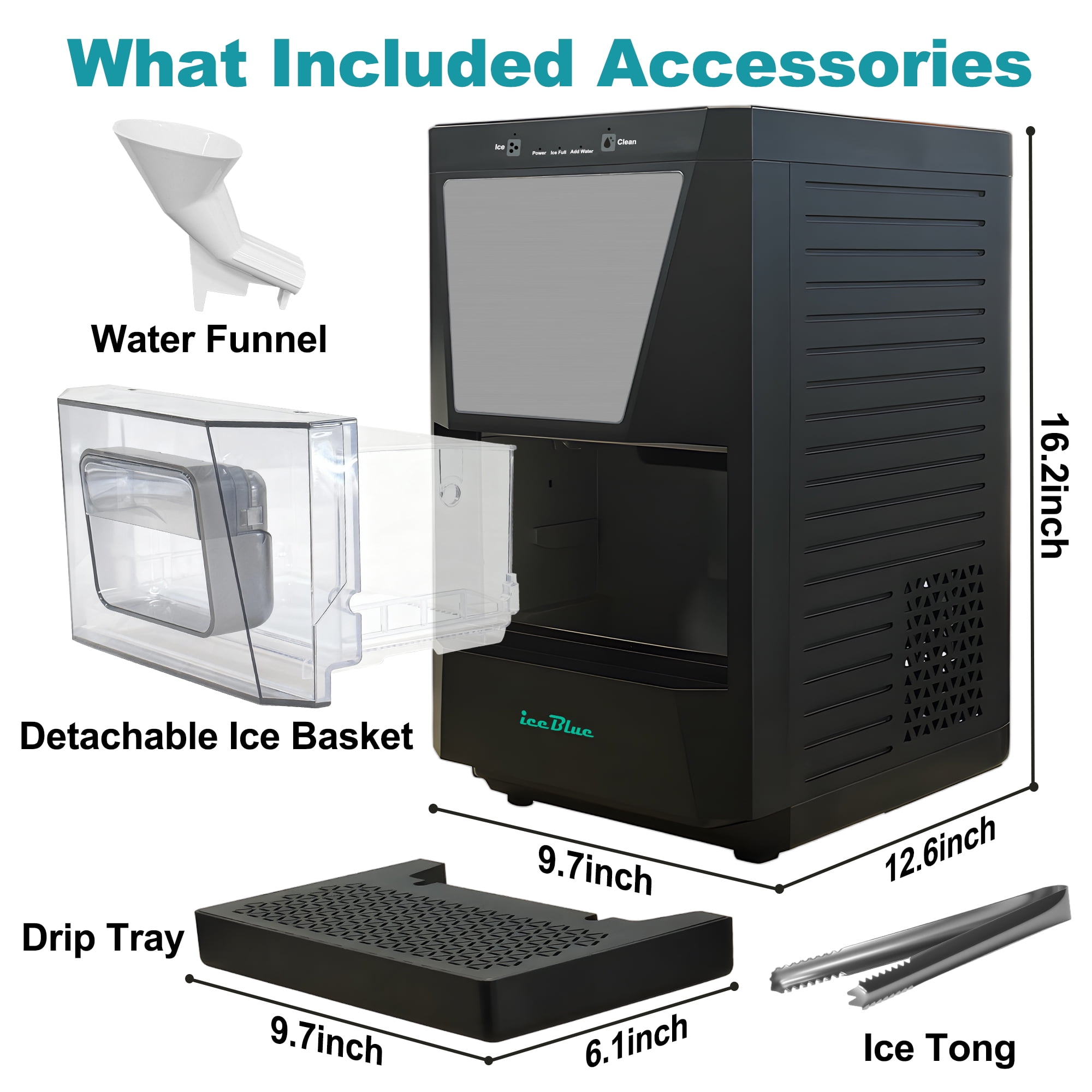 iceBlue Sphere Ice Maker Machine with Ice Tong & Self-Clean, 46 Pcs/24h, Ice Ball Maker for Home/Bar/Party, Black