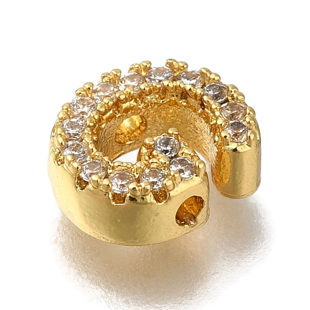 20pcs Rack Plating Brass Micro Pave Clear Cubic Zirconia Beads Long-Lasting Cadmium Free & Lead Free golden Letter G 8x6.5x3mm Hole: 0.8mm